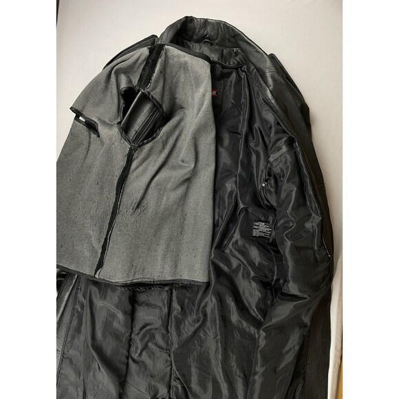 Phase 2 Long Leather Double Breast Trench Coat Men’s Large Black Zip Liner Goth - Picture 14 of 16